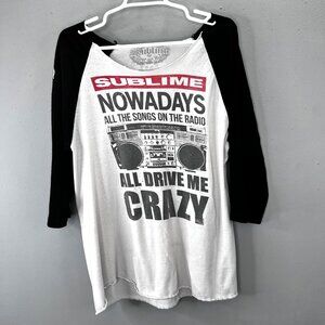 Sublime Boss DJ T Shirt L Adult Black White Baseball Tee Graphic Nowadays Cut